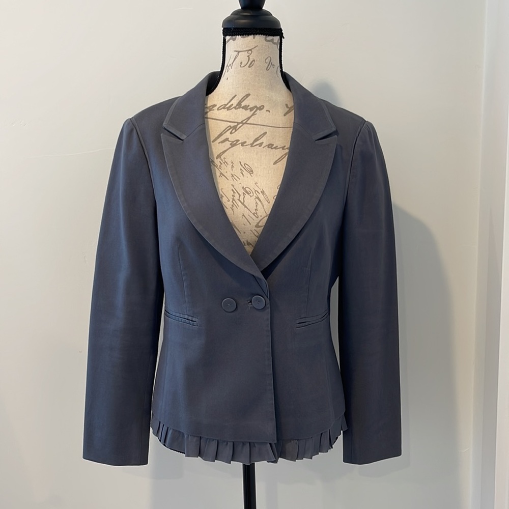Rebecca Taylor ruffle blazer in steel grey - Picture 2 of 9